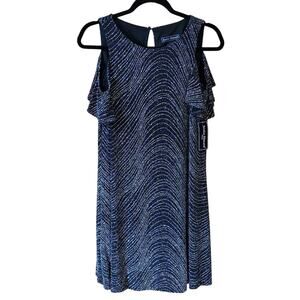 Jessica Howard Black Silver Metallic Dress Cold Shoulder Evening Cocktail Midi 6